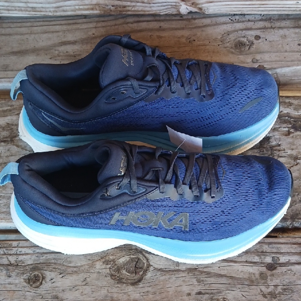 Hoka Bondi 8 Blue and Black Athletic Shoes with Maximalist Cushioning - Picture 3 of 15